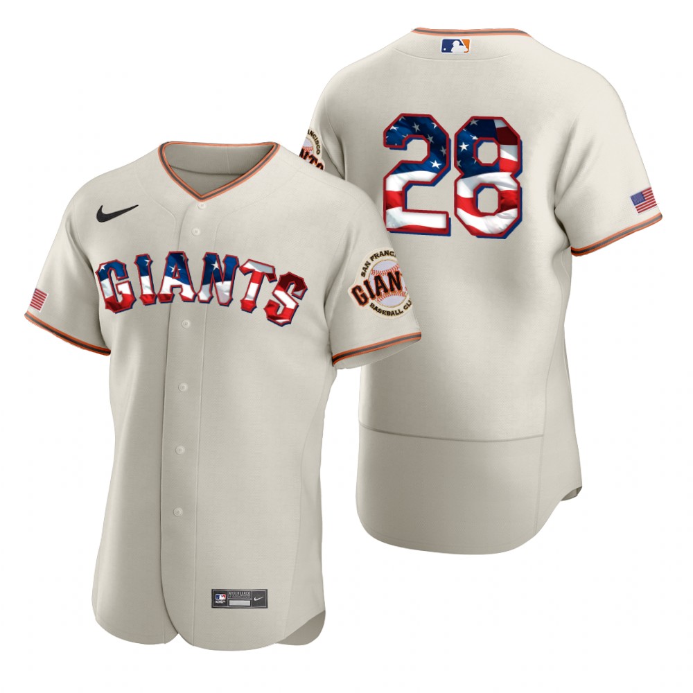 San Francisco Giants #28 Buster Posey Men Nike Cream Fluttering USA Flag Limited Edition Authentic MLB Jersey